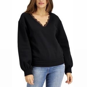 INC Lace-Trim Sweatshirt - Black